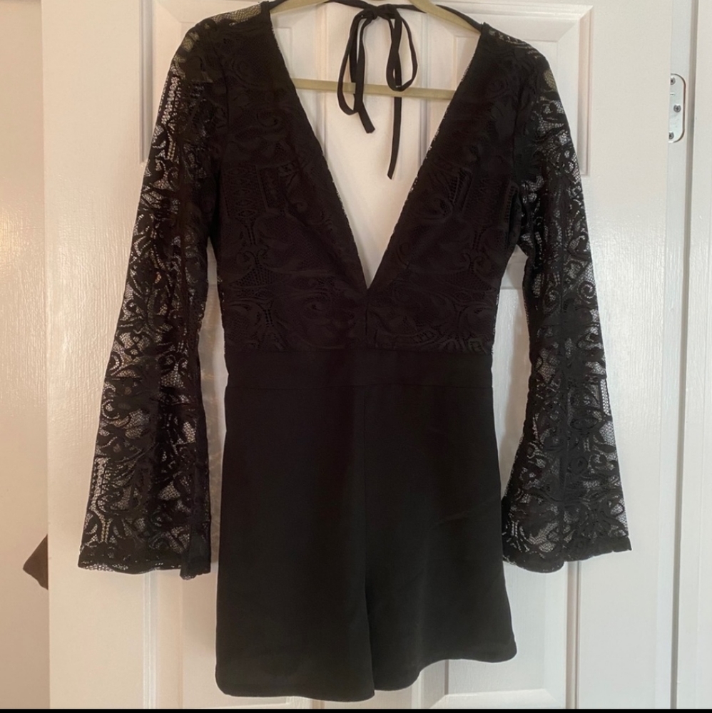 Gorgeous black romper w/ lace sleeves
